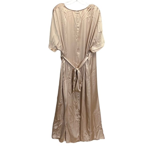 H&M Womens Satin Wrap Dress Size XL Champagne Short Sleeve Special Occasion New - Picture 2 of 7